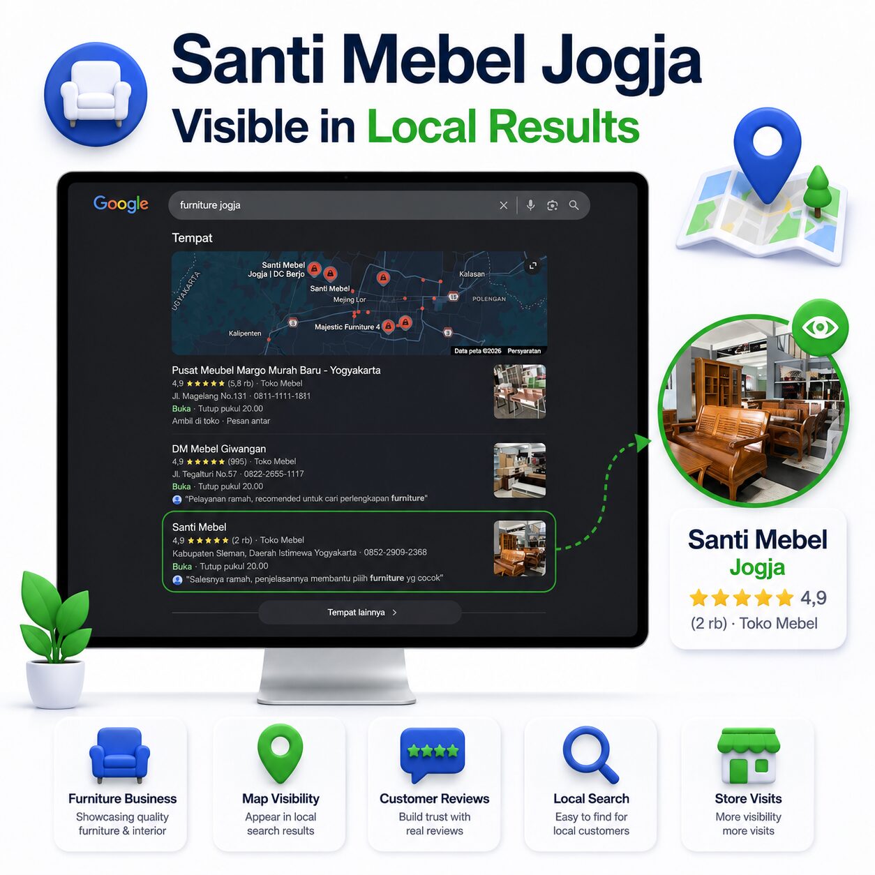 Portofolio visibilitas Google Maps Santi Mebel Jogja