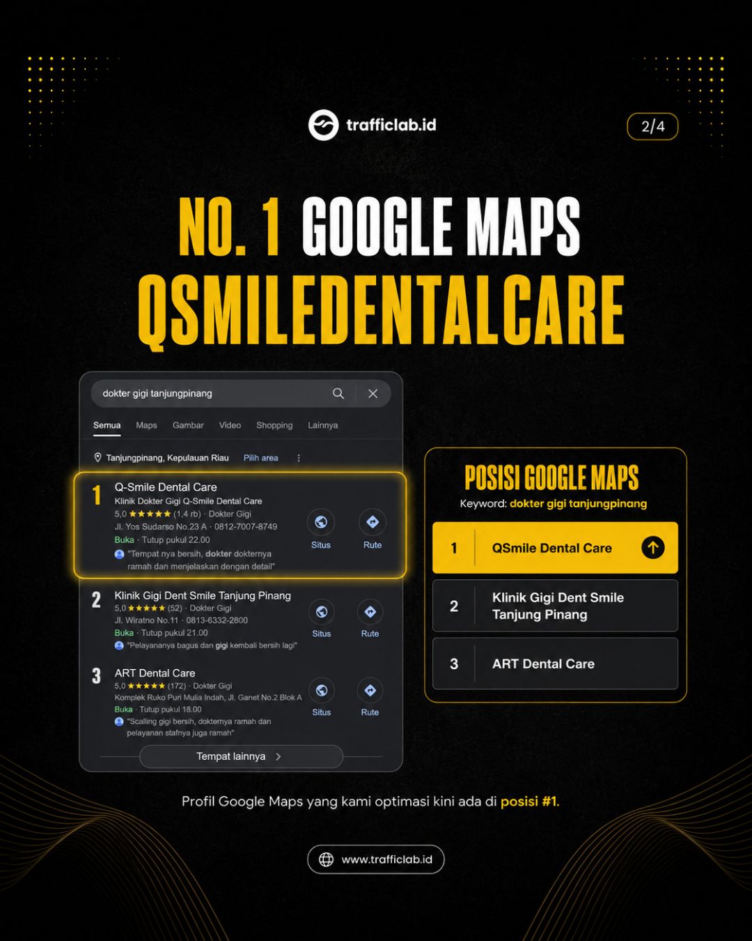 Laptop menampilkan dashboard analitik SEO lokal dengan grafik pertumbuhan di ruang kerja modern