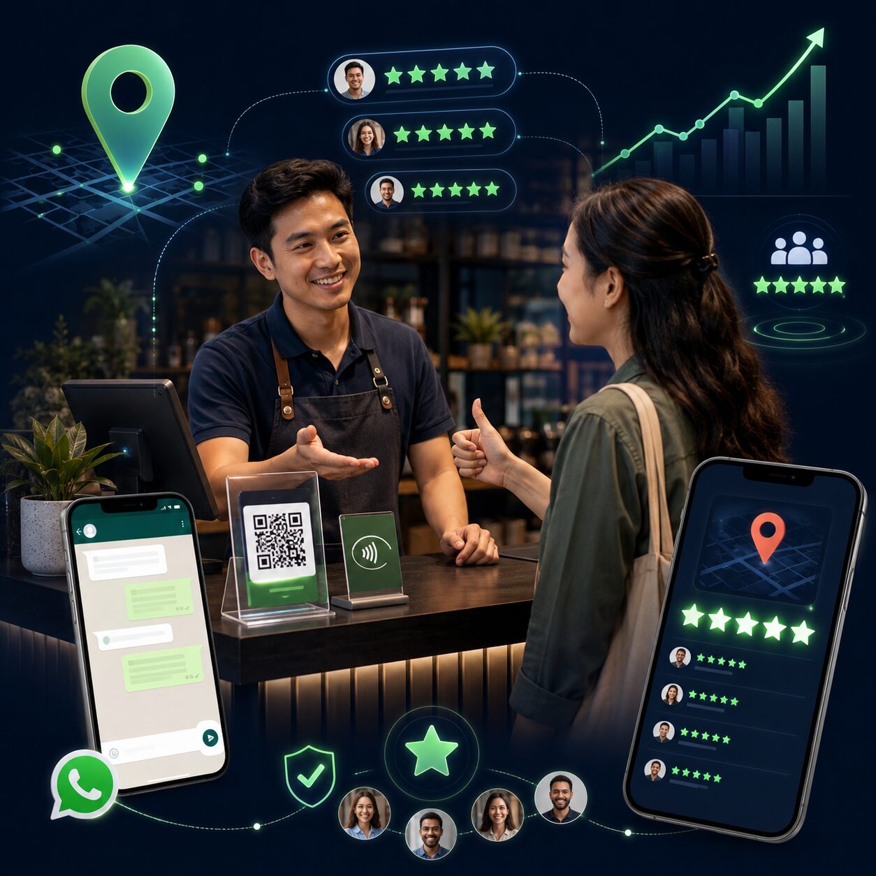 Visualisasi dashboard sistem otomatisasi pesan WhatsApp untuk meminta ulasan dari pelanggan secara berkala