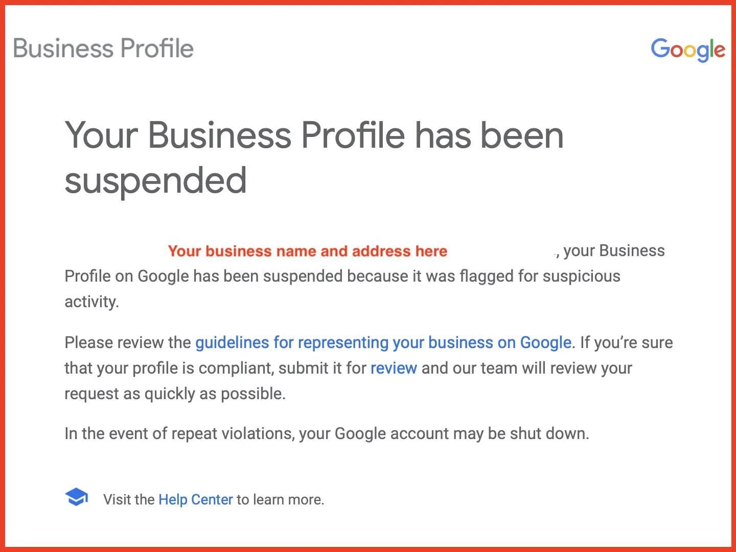 Dasbor analisis lokal SEO menampilkan notifikasi pemulihan status akun terintegrasi