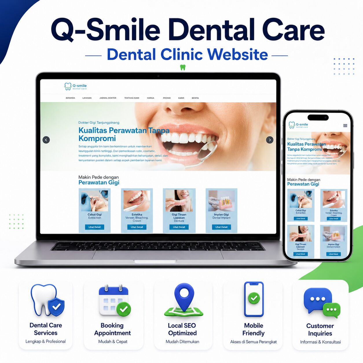 Portofolio website klinik gigi Q-Smile Dental Care