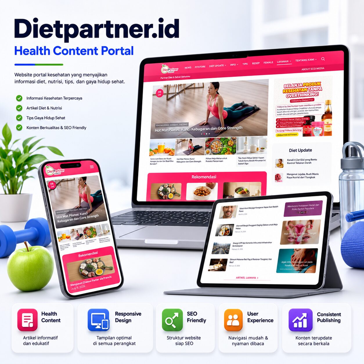 Portofolio website portal kesehatan Dietpartner.id