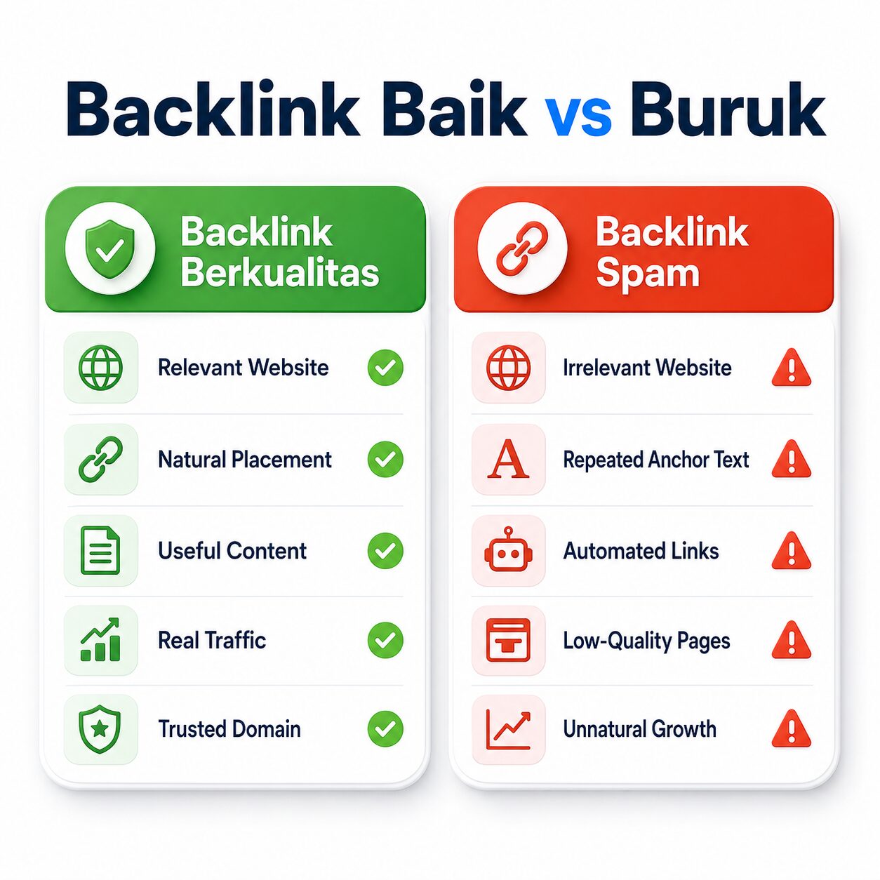 Perbandingan backlink berkualitas dan backlink spam