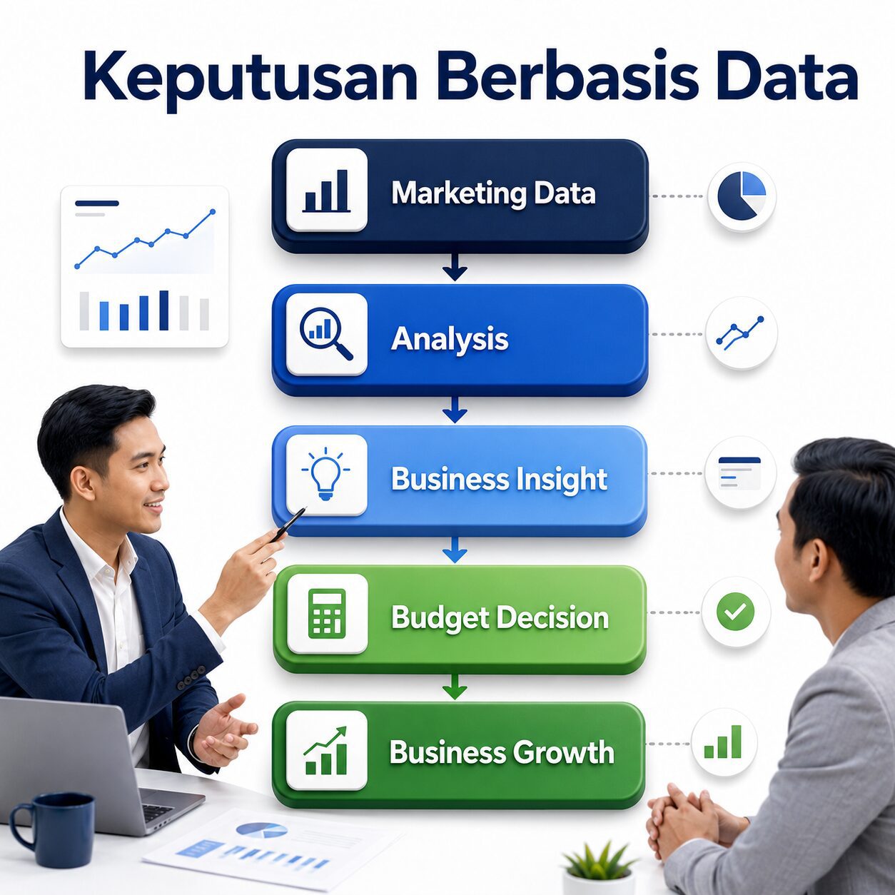 Keputusan scale hold atau stop berdasarkan data marketing