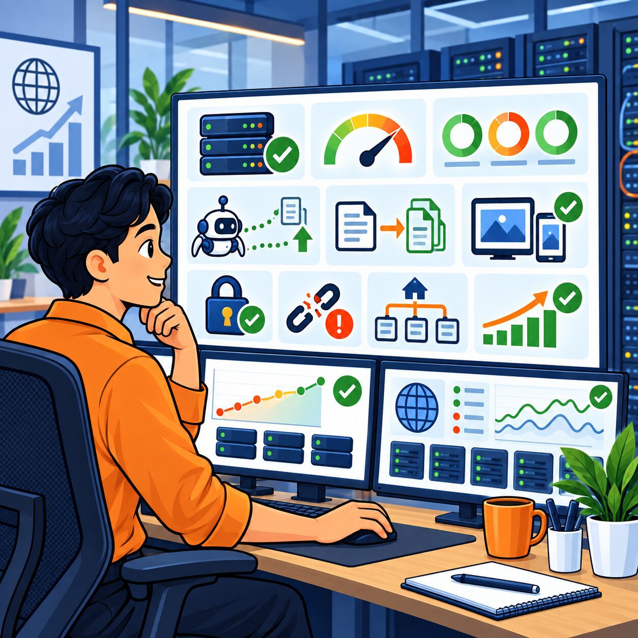 Pemilik bisnis memeriksa informasi bisnis lokal di website