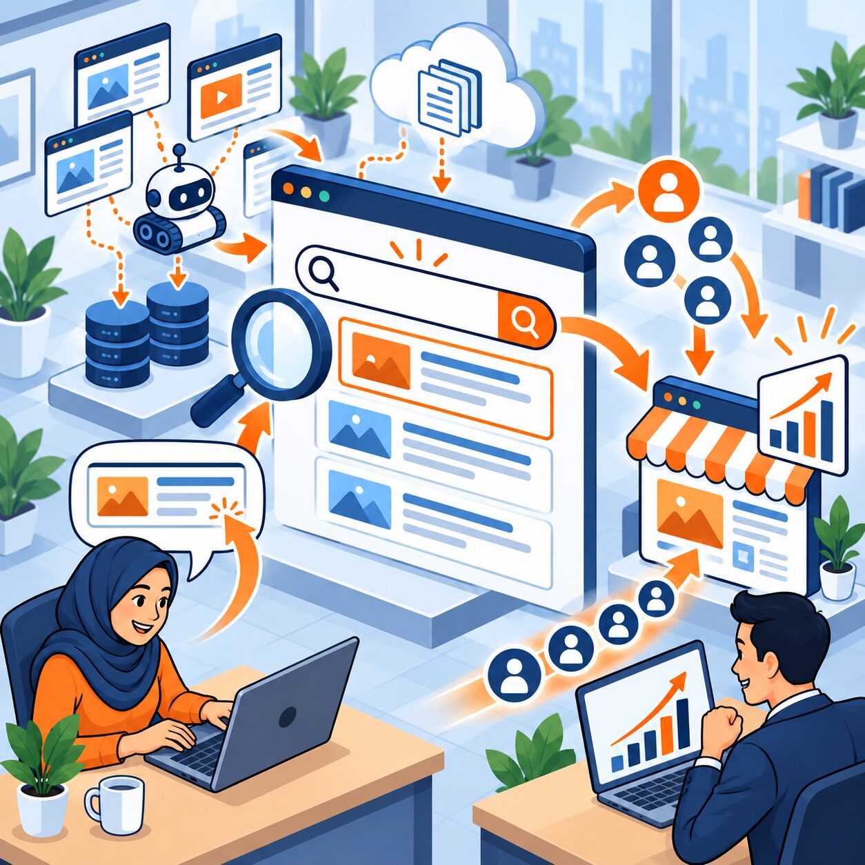 Visualisasi fungsi search engine bagi pengguna internet dan pemilik website bisnis