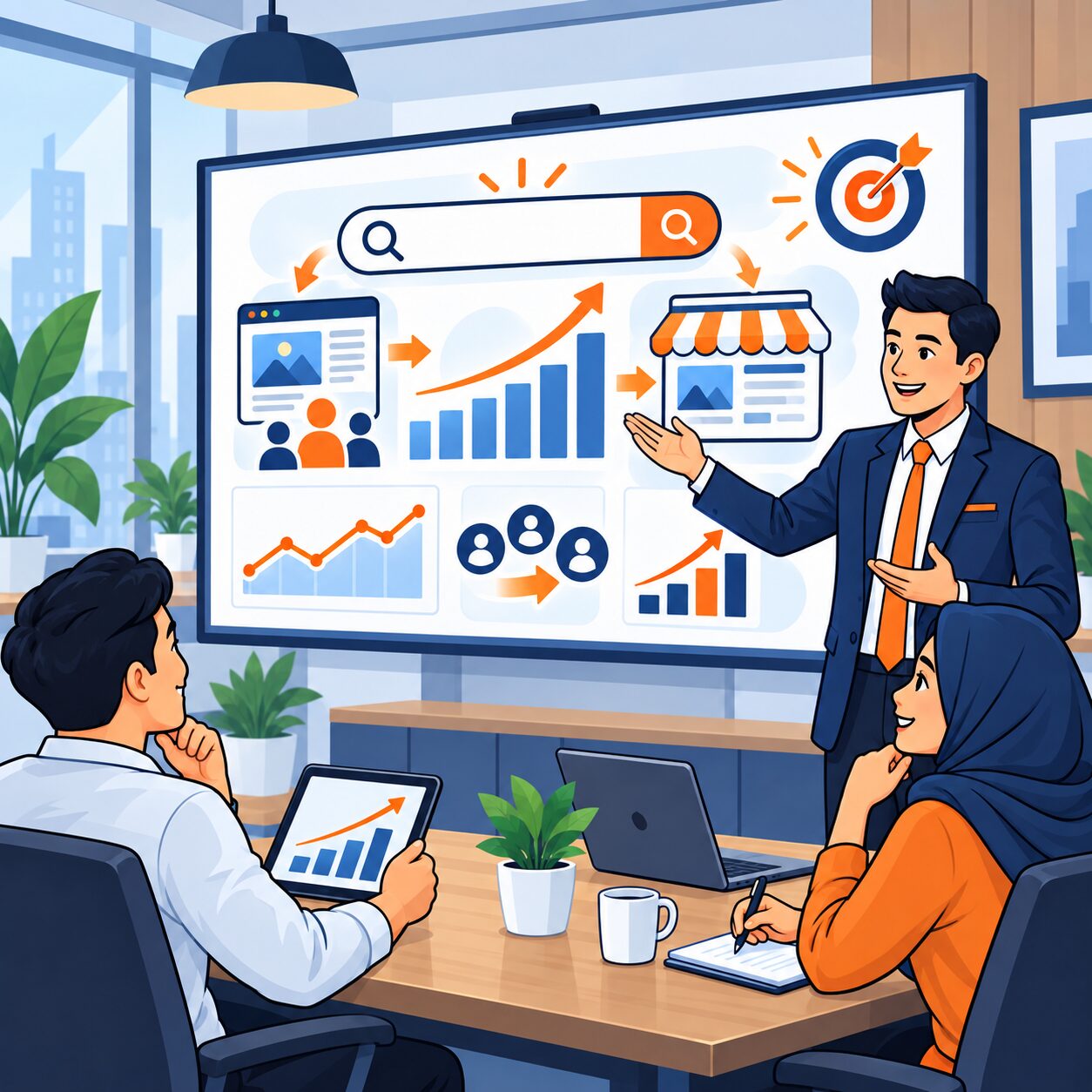 Diskusi analisis alur cara kerja search engine antara pakar SEO dengan pemilik usaha