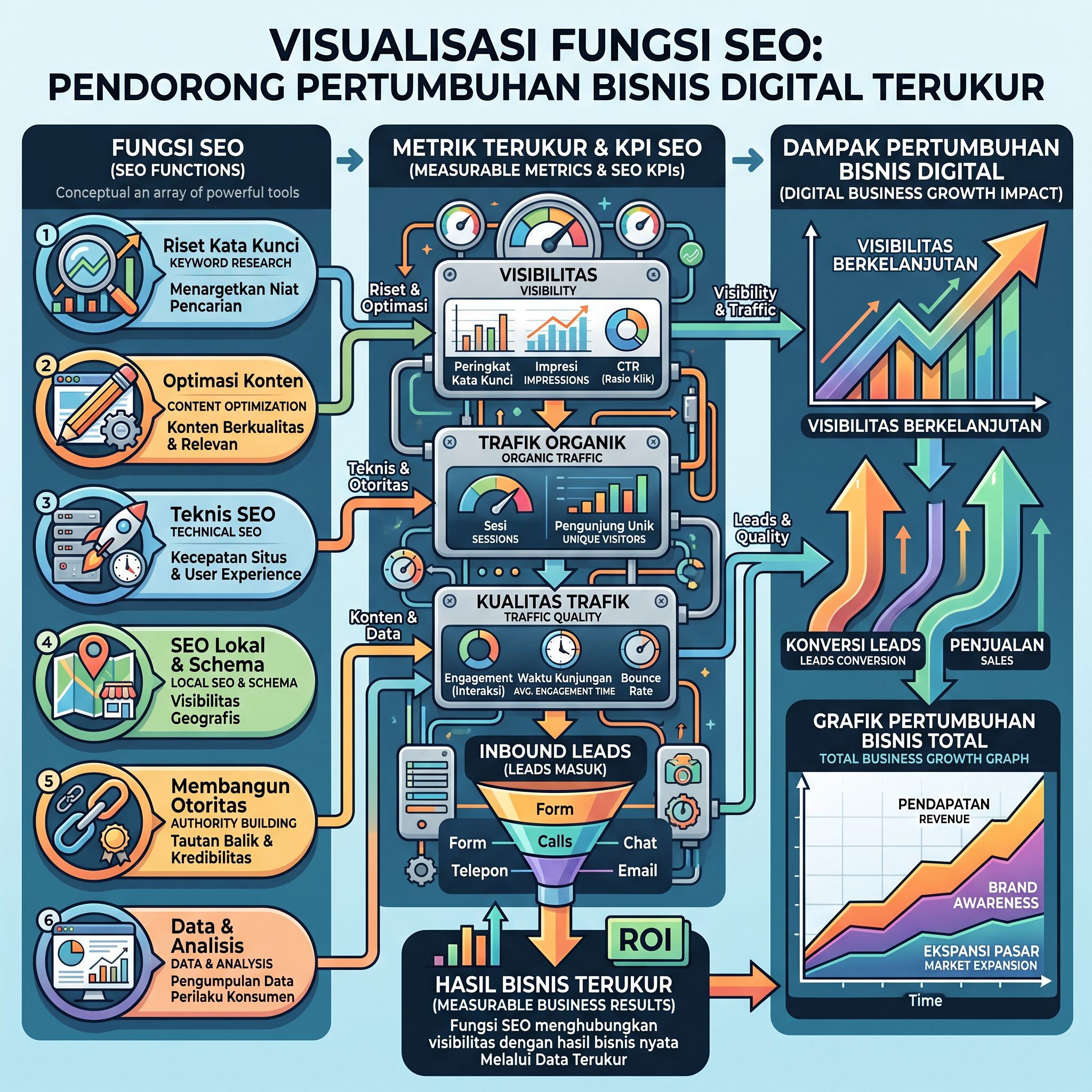 Pakar strategi digital memaparkan laporan analisis fungsi SEO terhadap pertumbuhan leads bisnis