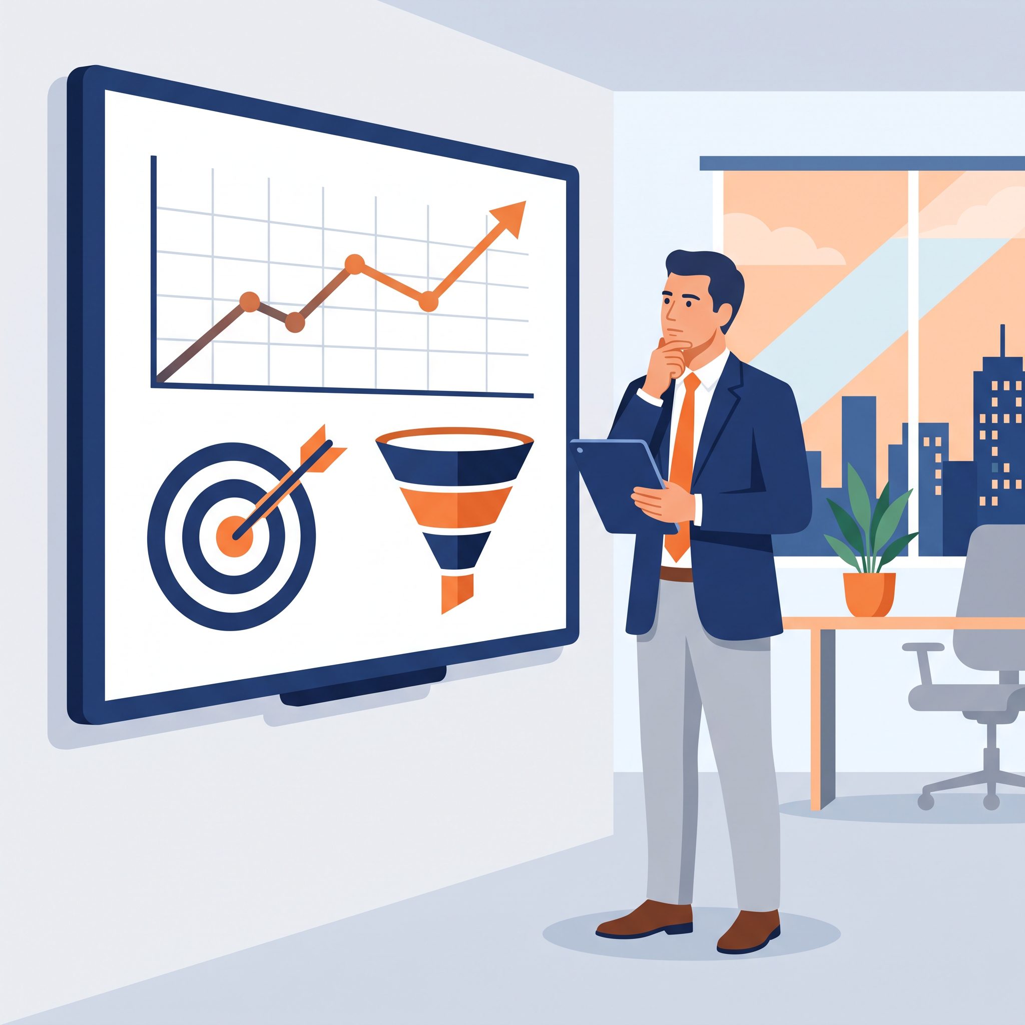 Evaluasi grafik Ketercapaian target SEO dan analisis pertumbuhan leads bisnis
